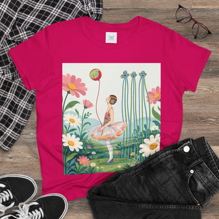 🌼🎈 The Garden Balloon Dancer Cotton Tee – Art Deco Floral Whimsy