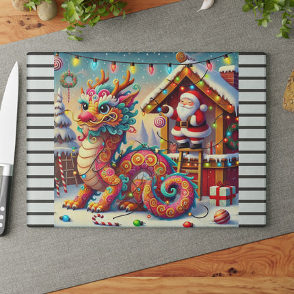 Playful Dragon's Christmas Glass Cutting Board