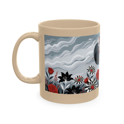 ☂️🌹 The Lady In The Windy Rose Garden Ceramic Mug – Art Deco Fashion Whimsy