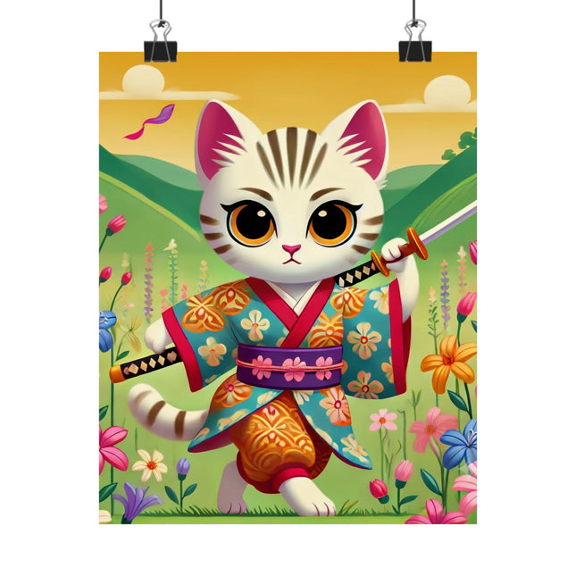 ⚔️🐱 Samurai Kitten Matte Vertical Poster – Courage, Honor & Whimsical Adventure