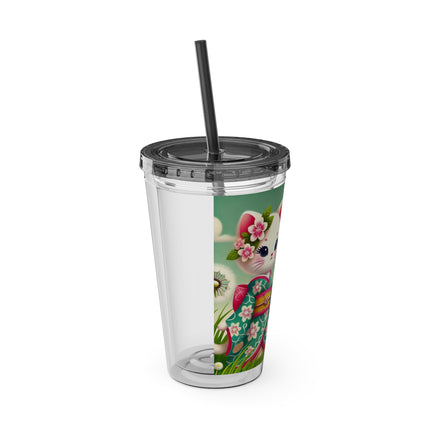 Geisha Kitten and the Dandelion Wish Sunsplash Tumbler with Straw, 16oz