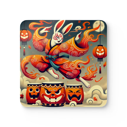 Jack-O’-Lantern Drums & The Kabuki Rabbit Corkwood Coaster Set