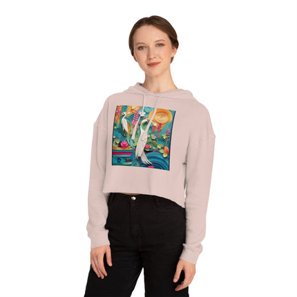 Elegant Egret Oasis Women’s Cropped Hooded Sweatshirt