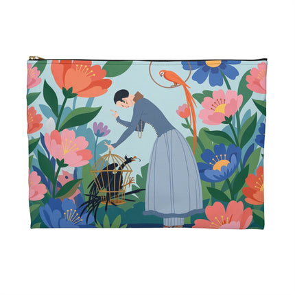 🦜🌺 The Lady Of The Garden Aviary Accessory Pouch – Art Deco Floral Whimsy