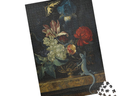 Dutch Baroque Still Life Puzzle — Tulips, Butterfly & Lizard (110–1014 pcs)
