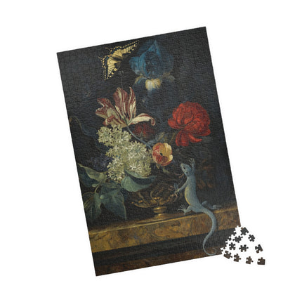 Dutch Baroque Still Life Puzzle — Tulips, Butterfly & Lizard (110–1014 pcs)