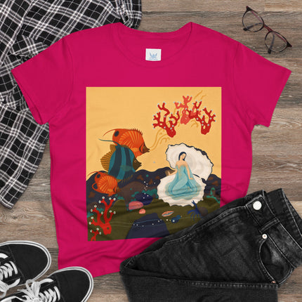 🐚🪸 The Lady Of The Coral Reef Cotton Tee – Art Deco Ocean Fantasy