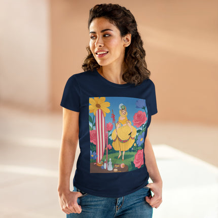 🌸🪞 The Lady Of The Flower Garden Mirror Cotton Tee – Art Deco Floral Fantasy