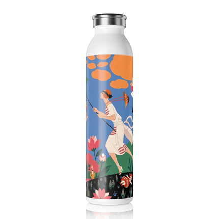 🌸🦋 The Butterfly Garden Adventure Slim Water Bottle – Art Deco Floral Whimsy