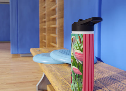 Geisha Kitten Strolls Among the Spoonbills Stainless Steel Water Bottle, Standard Lid