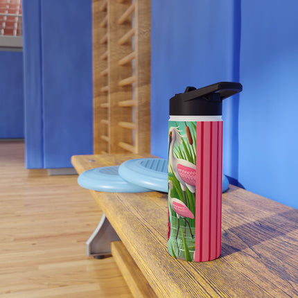 Geisha Kitten Strolls Among the Spoonbills Stainless Steel Water Bottle, Standard Lid