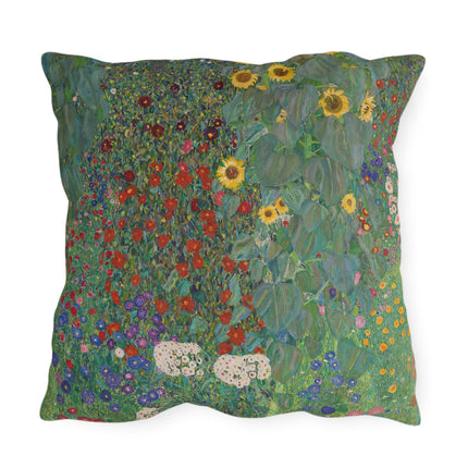 Farm Garden with Sunflowers by Gustav Klimt Outdoor Pillows
