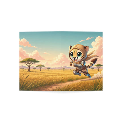 🐆🌅 The Little Cheetah’s Great Savannah Run Greeting Card – Whimsical Animal Adventure