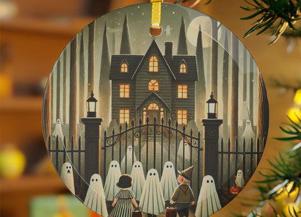 Ghostly Welcome – A Halloween Night Glass Ornament