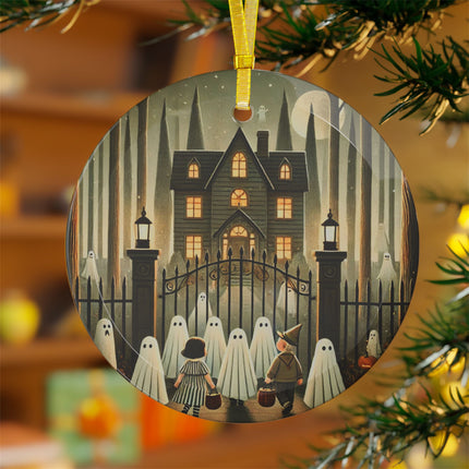 Ghostly Welcome – A Halloween Night Glass Ornament