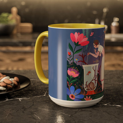 The Lady Of The Enchanted Aquarium Colorful Mugs – Art Deco Aquatic Elegance