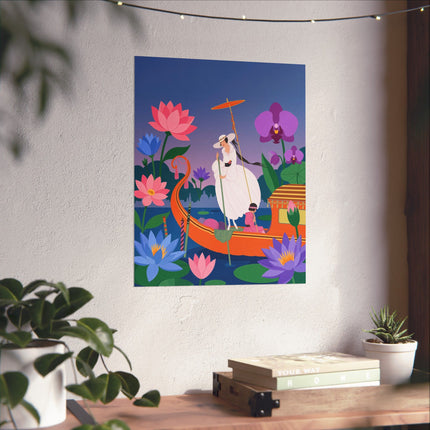 🪷🛶 The Lady Of The Lotus Lake Matte Vertical Poster – Art Deco Botanical Fantasy