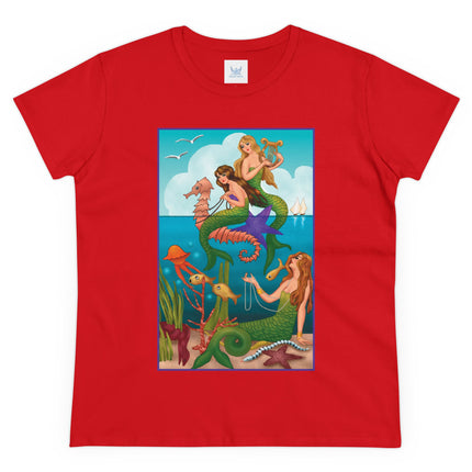 Three Mermaids with Strings of Pearls by Carlo Chiostri Women's Midweight Cotton Tee