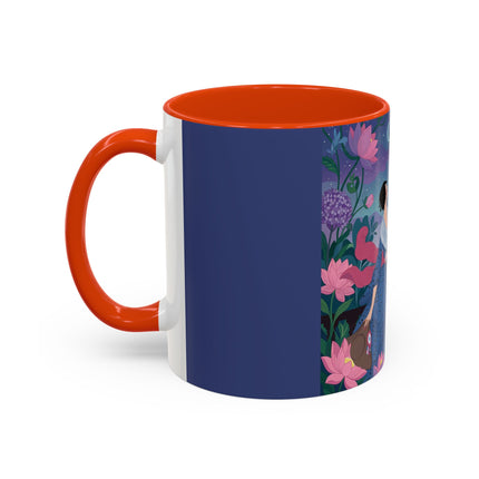 The Lady And The Morning Song Colorful Mugs – Art Deco Botanical Elegance