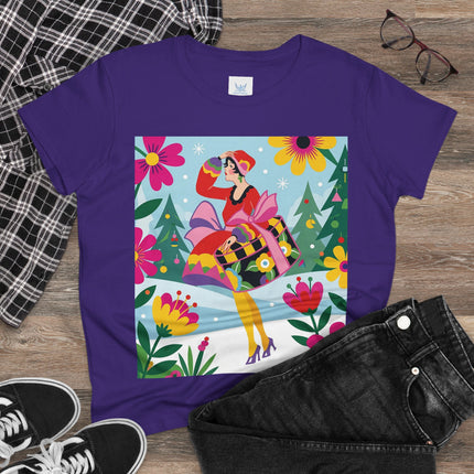🎄🌺 Christmas In The Winter Garden Cotton Tee – Art Deco Holiday Whimsy
