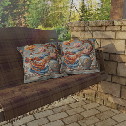 Golden Dragon & Lantern Lady Outdoor Pillows – Imperial Dragon & Elegant Harmony