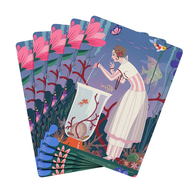 🐠🌸 The Lady Of The Enchanted Aquarium Playing Cards – Art Deco Aquatic Elegance
