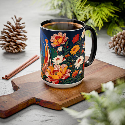 🌺🐦 The Enchanted Birdcage Garden Colorful Mug – Art Deco Floral Fantasy