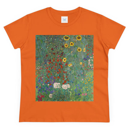 Farm Garden with Sunflowers by Gustav Klimt Women's Midweight Cotton Tee