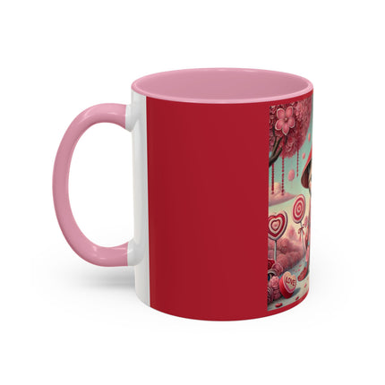 Whimsical Geisha Kitten in a Valentine Garden Colorful Mugs (11oz, 15oz)