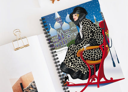 Elegant Winter Woman in Sleigh Spiral Notebook - Ruled Line