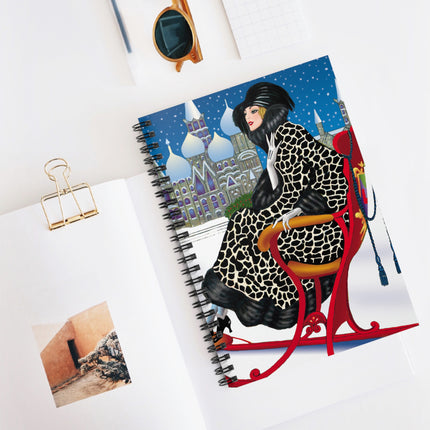 Elegant Winter Woman in Sleigh Spiral Notebook - Ruled Line