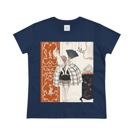 🪭🖤 The Lady With The Black Fan Cotton Tee – Art Deco Fashion Illustration