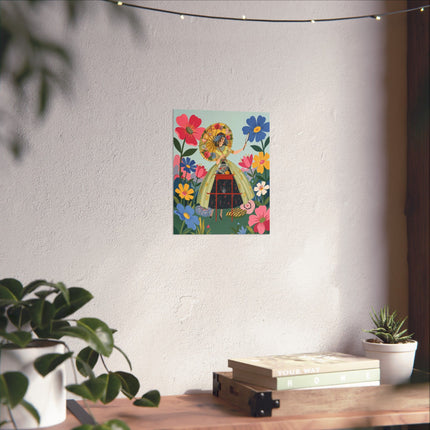 🌸🪞 The Lady Of The Flower Parasol Matte Vertical Poster – Art Deco Garden Whimsy