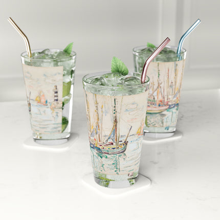 Sailboats in Quiet Harbor Glass, 16oz