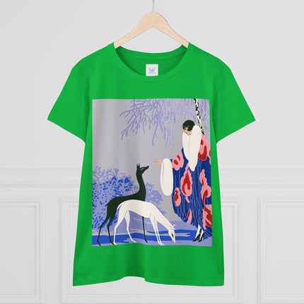 🦌🌸 The Lady Of The Graceful Deer Cotton Tee – Art Deco Garden Elegance