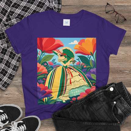 🌺🎀 The Girl In The Striped Garden Cotton Tee – Art Deco Floral Fashion