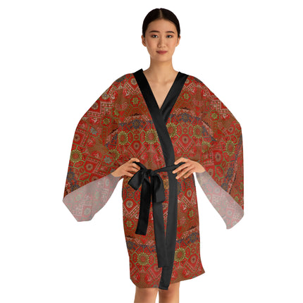 Japanese Fan Pattern by G.A. Audsley Long Sleeve Kimono Robe (AOP)