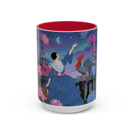The Lady And The Morning Song Colorful Mugs – Art Deco Botanical Elegance