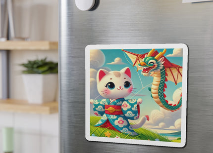 Geisha Kitten and the Dragon Kite Die-Cut Magnets (5 Sizes)