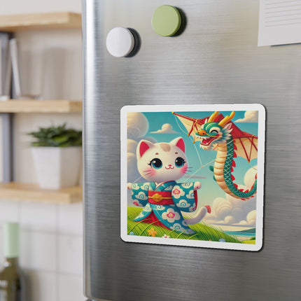 Geisha Kitten and the Dragon Kite Die-Cut Magnets (5 Sizes)