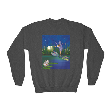 Fairy on a Dragonfly Youth Crewneck Sweatshirt – Enchanting Moonlit Fantasy