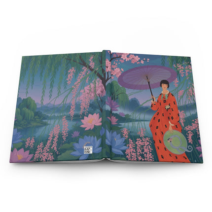 🌸☂️ The Lady Of The Lotus Garden Hardcover Journal – Art Deco Oriental Elegance