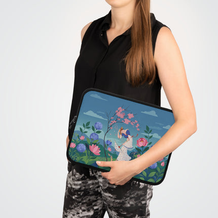 🌸🎭 The Lady Of The Flower Garden Masquerade Laptop Sleeve – Art Deco Floral Fantasy