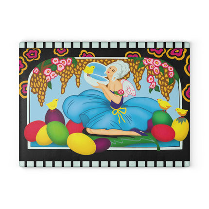 Blooms and Chicks Glass Cutting Board
