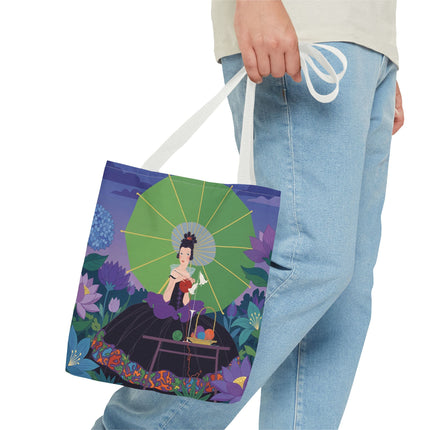 🧶🌸 The Lady Of The Enchanted Knitting Garden Tote Bag – Art Deco Floral Fantasy