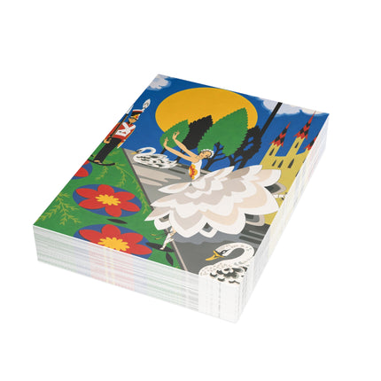 🦢🏰 The Enchanted Swan Ballet Postcards With Envelopes – Art Deco Fairytale Whimsy