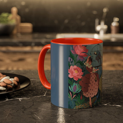 The Ladies And The Enchanted Macaw Colorful Mugs – Art Deco Botanical Elegance