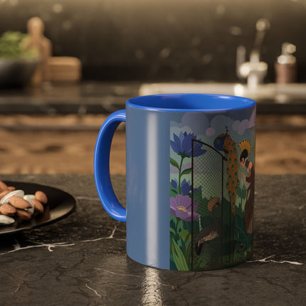 The Lady And The Enchanted Heron Colorful Mugs – Art Deco Botanical Elegance