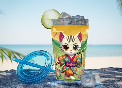 Samurai Kitten Sunsplash Tumbler with Straw, 16oz
