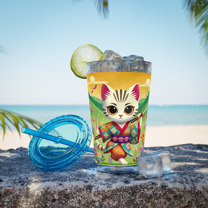 Samurai Kitten Sunsplash Tumbler with Straw, 16oz